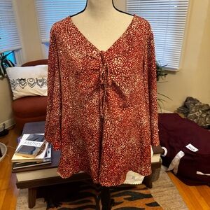 Suzanne Betro Red and White Patterned Blouse